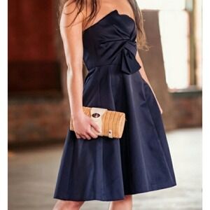 H&M Navy Blue Strapless Bow Detail Fit Flare Dress Size 8